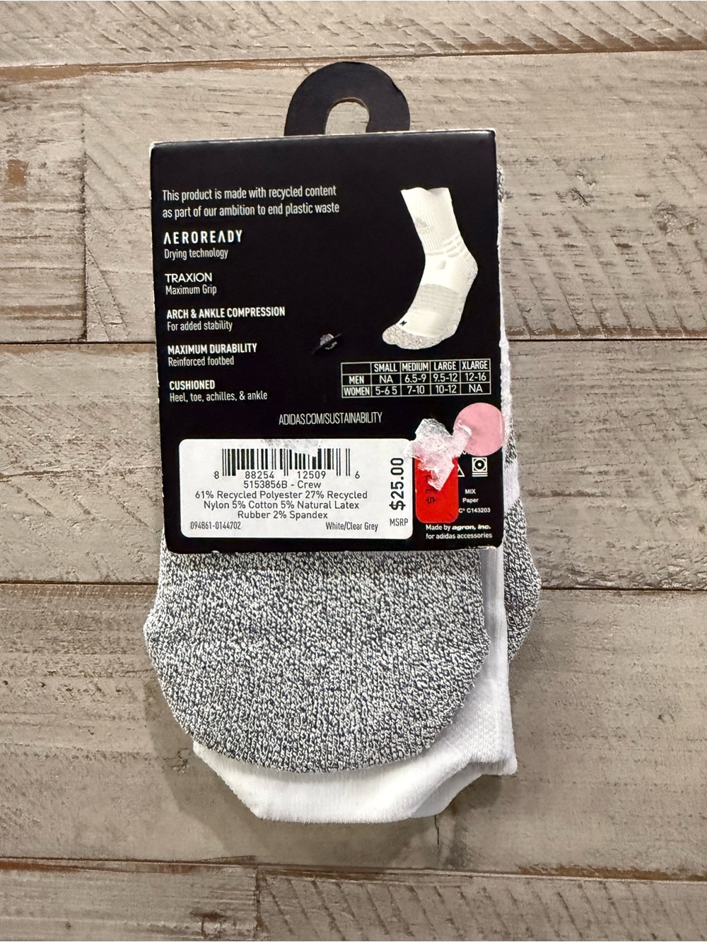 adidas 5-STAR Traxion Crew Socks - White with Gray Accents - Picture 2 of 2